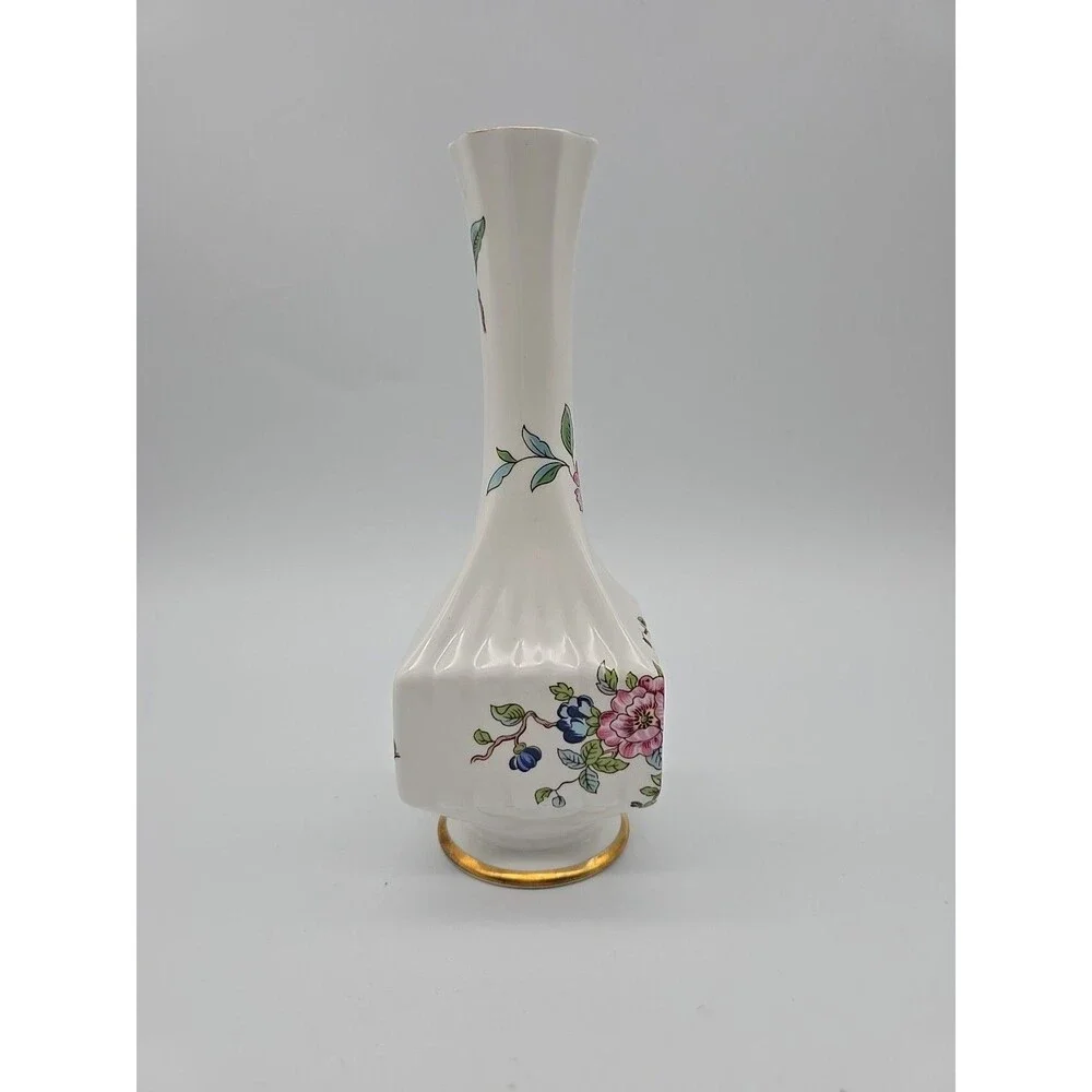 Aynsley Fine Bone China Pembroke Bud Vase England Bird Floral Transferware